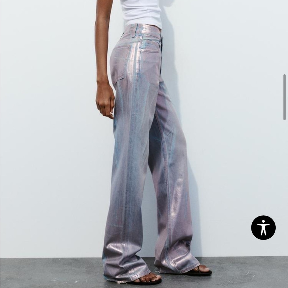 Zara NWT mid waist full length foil jeans